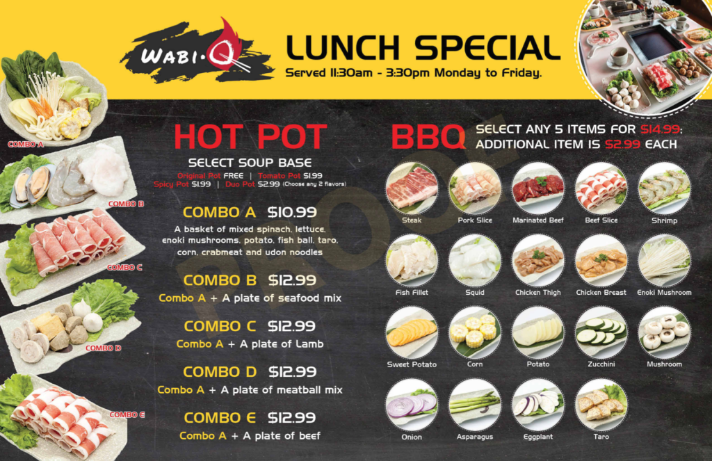 Wabi Q Lunch Special Menu Wabi Q